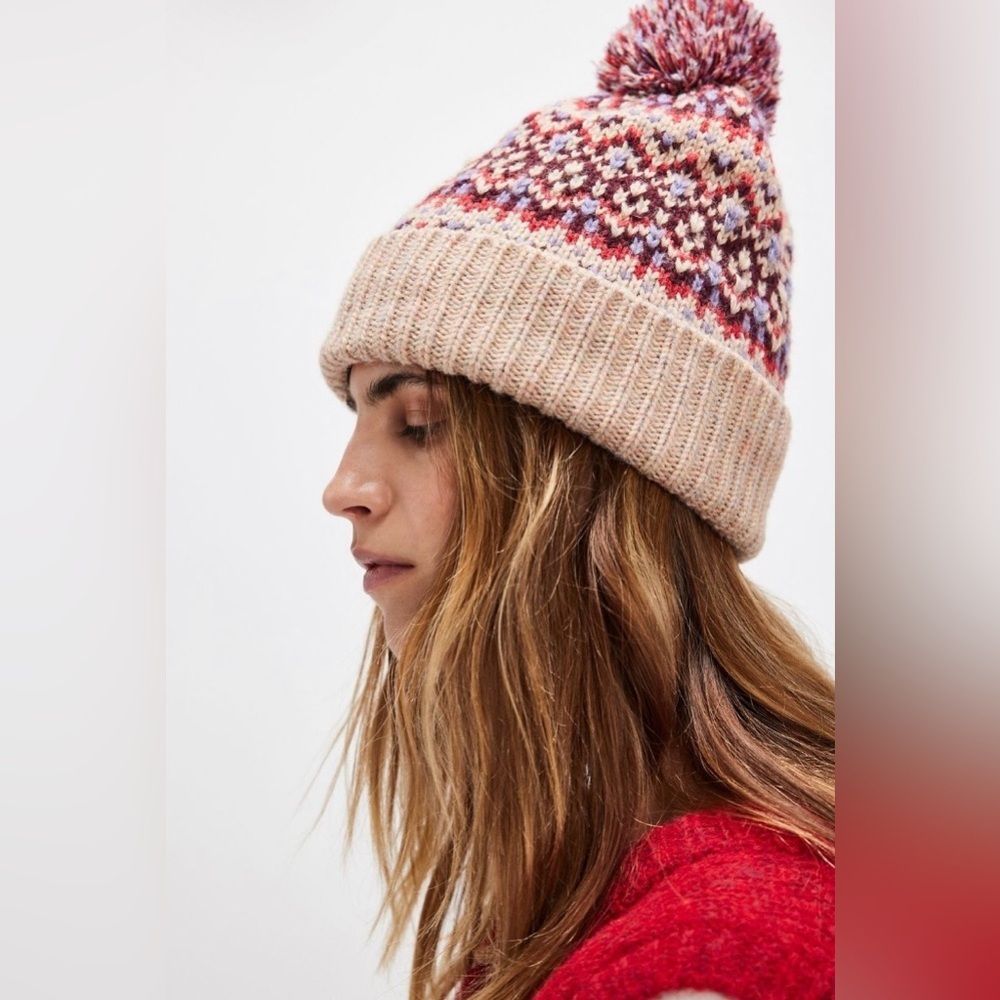 Free People First Frost Fairisle Pom Pom Beanie NEW